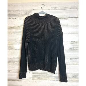 Marie Oliver Women’s M Black Bronze Gold Ribbed Mock Neck Wool Blend Sweater